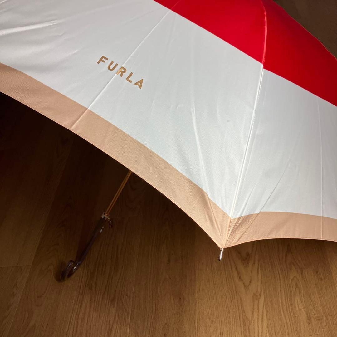 【未使用品】フルラ ボーダー 晴雨兼用 長傘 日傘 ジャンプ式 レッド