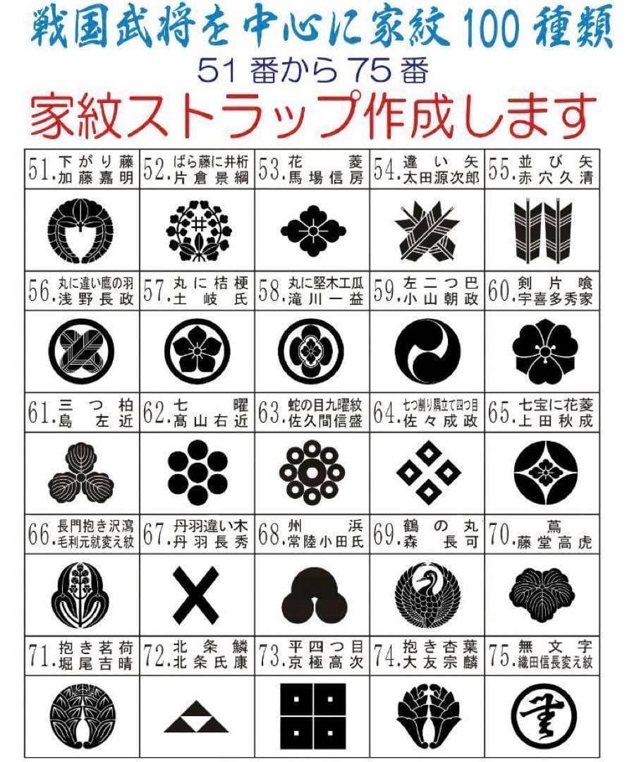 戦国武将　名入れ家紋ストラップ 100選　51番から75番