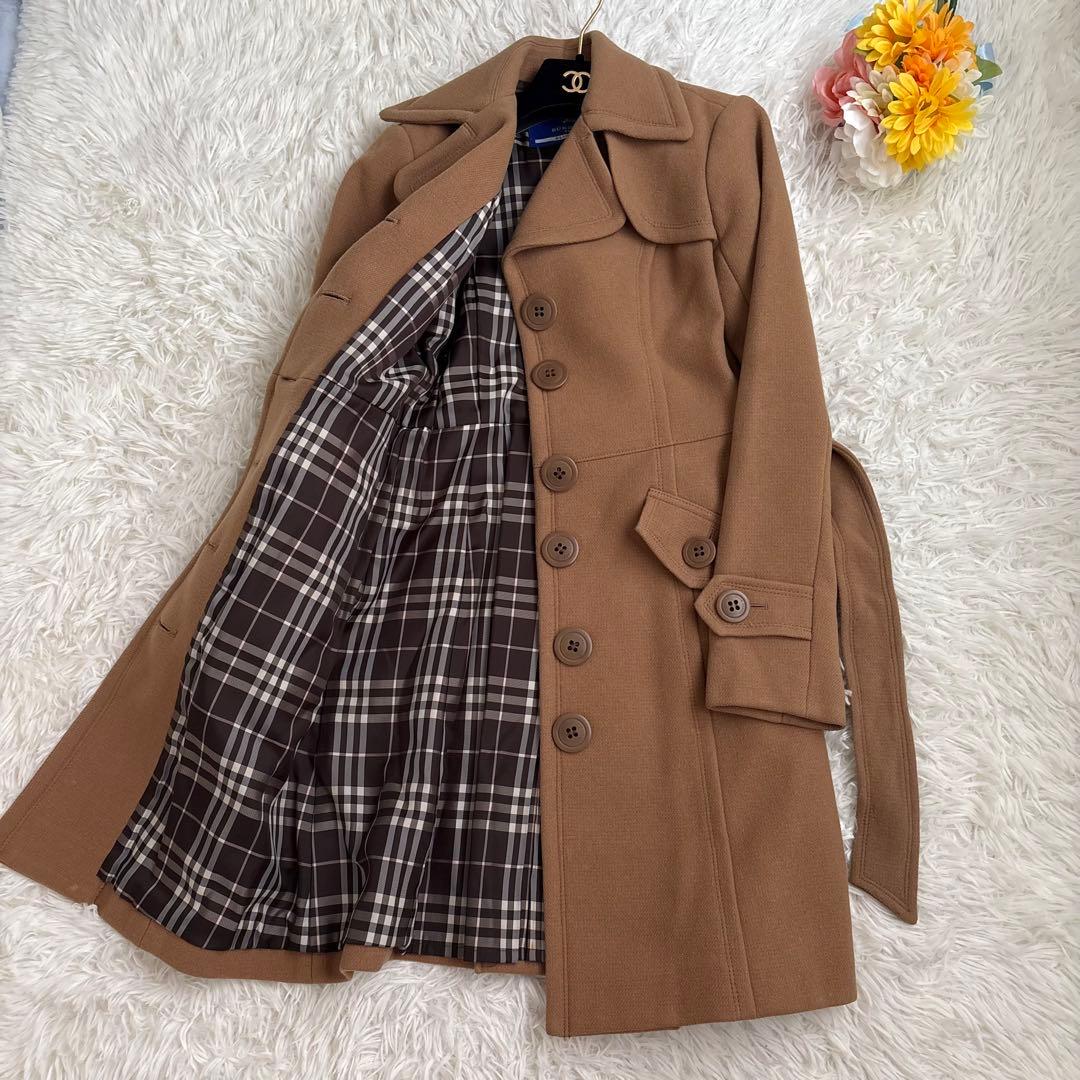 バーバリーブルーレーベル　コート　ベルト　ロゴボタン　ベージュ　三陽商会