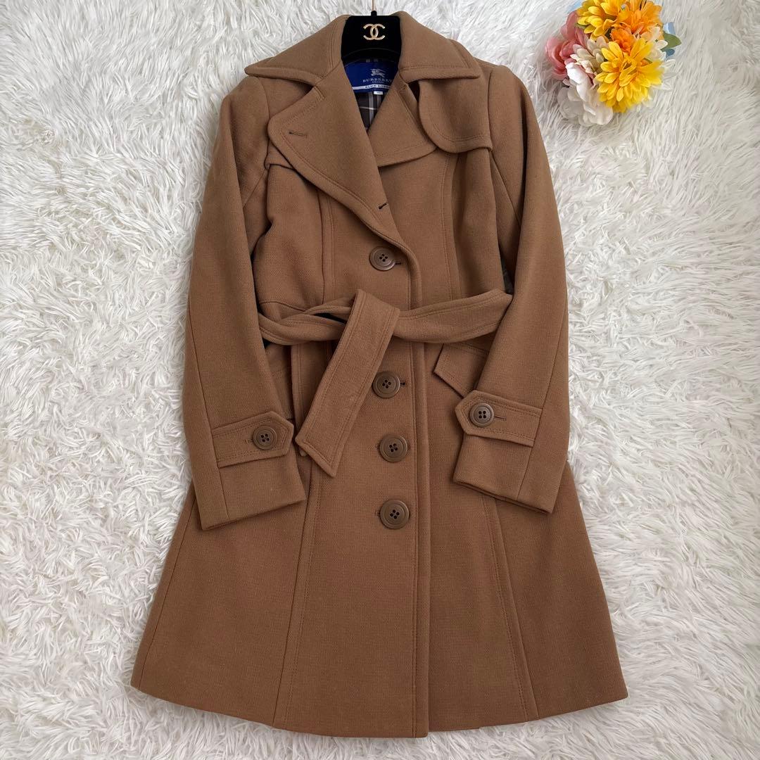 バーバリーブルーレーベル　コート　ベルト　ロゴボタン　ベージュ　三陽商会