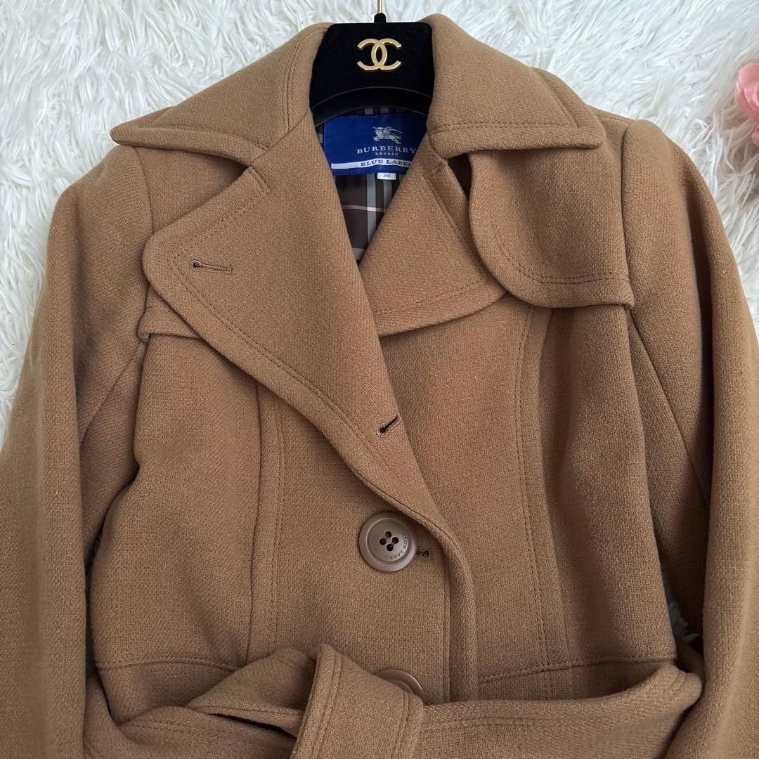 バーバリーブルーレーベル　コート　ベルト　ロゴボタン　ベージュ　三陽商会