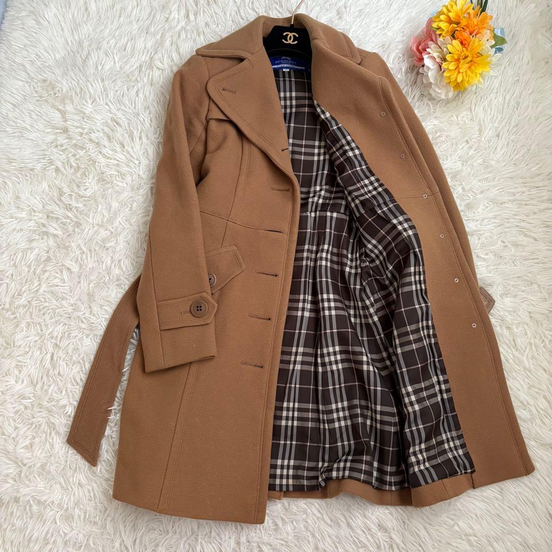 バーバリーブルーレーベル　コート　ベルト　ロゴボタン　ベージュ　三陽商会