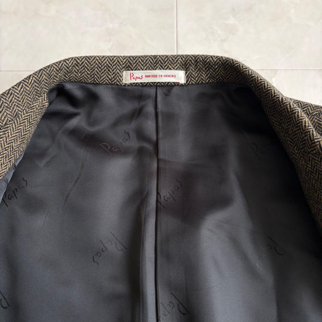 美品✨ Papas ヘリンボーンツイードJK 茶 L MOON生地 ウール100