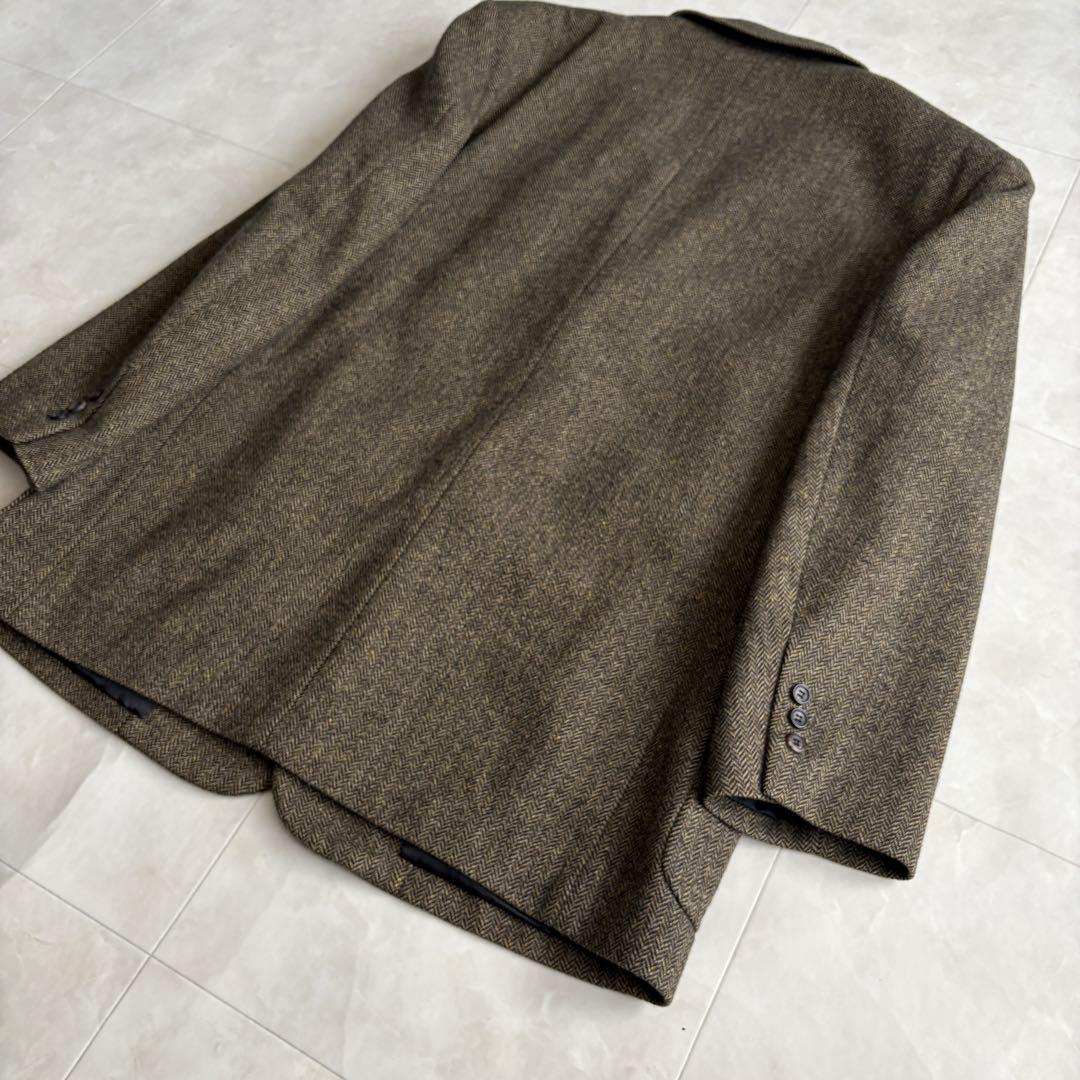 美品✨ Papas ヘリンボーンツイードJK 茶 L MOON生地 ウール100