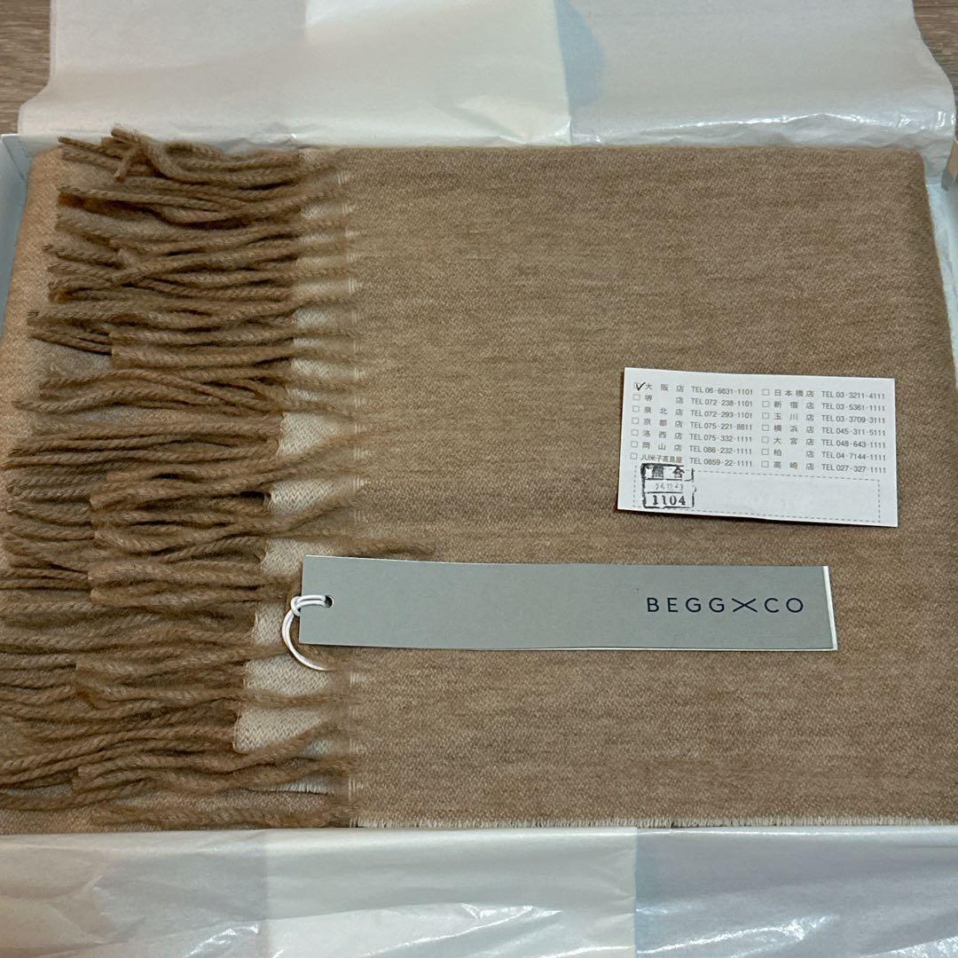 Begg & Co 100%カシミヤ リバーシブルマフラー ストーンホワイト