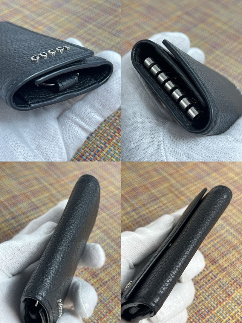 ✨極美品✨GUCCI グッチ　ロゴ　６連キーケース　キーリング　レザー　ブラック