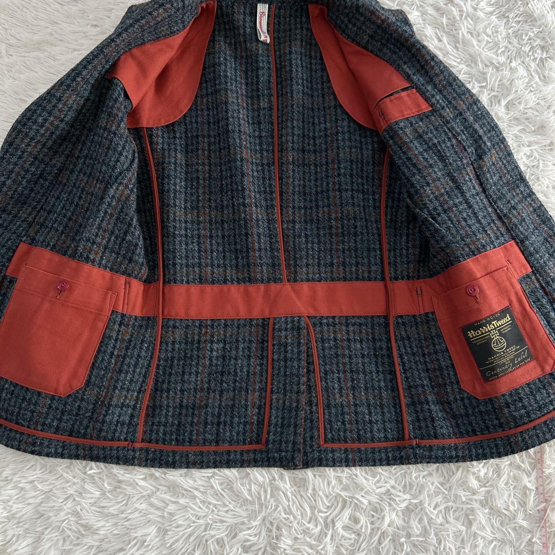 美品✨ 100周年 ハリスツイード テーラードジャケット くるみ 牛革 チェック