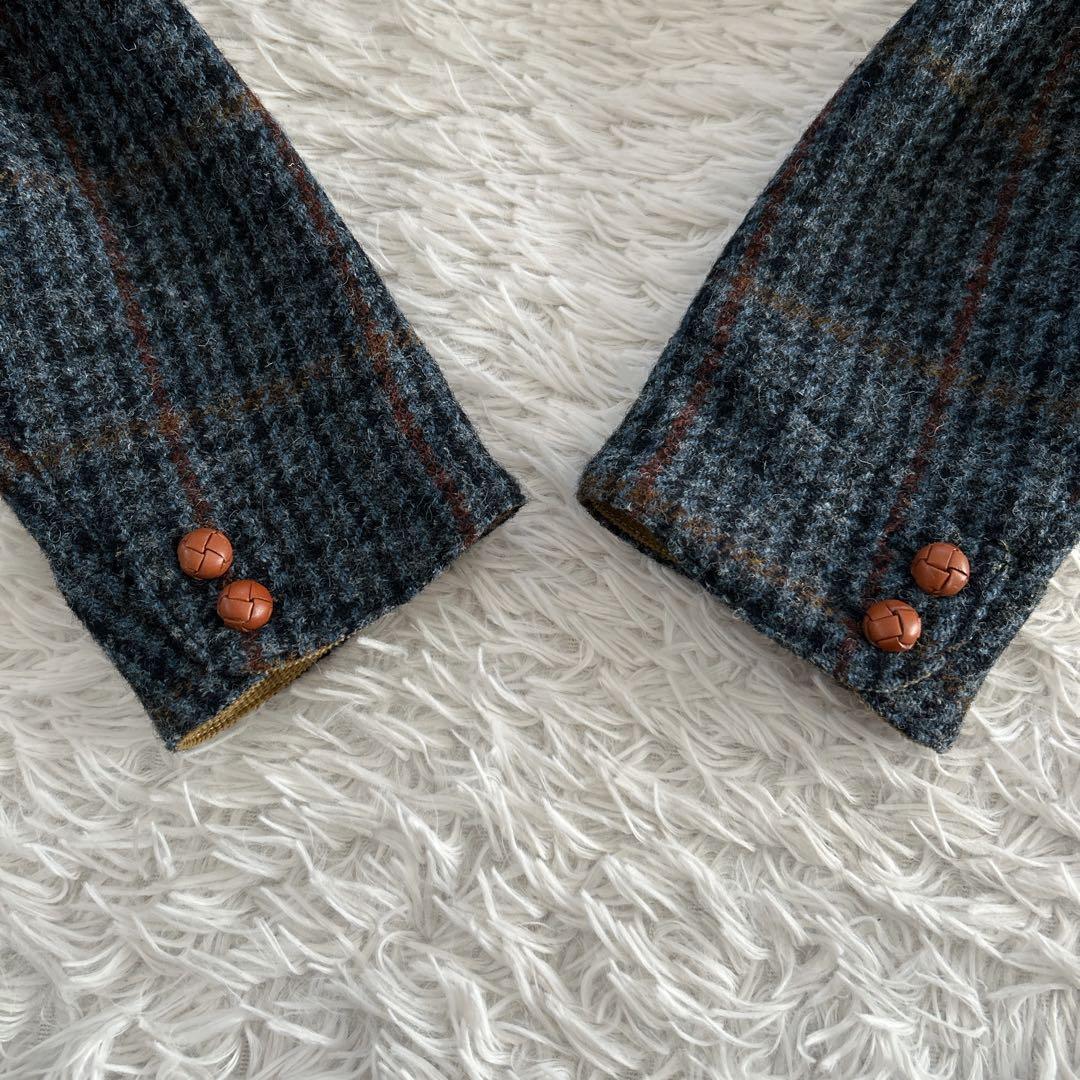 美品✨ 100周年 ハリスツイード テーラードジャケット くるみ 牛革 チェック