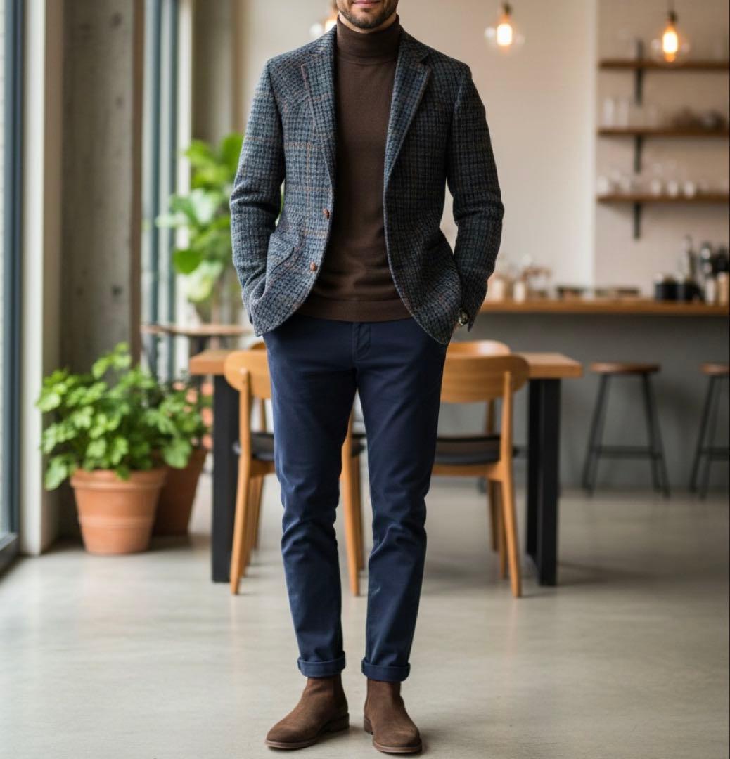 美品✨ 100周年 ハリスツイード テーラードジャケット くるみ 牛革 チェック