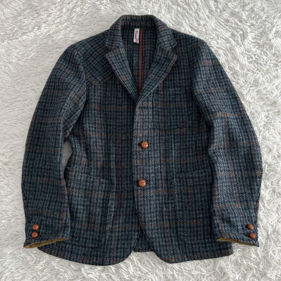 美品✨ 100周年 ハリスツイード テーラードジャケット くるみ 牛革 チェック