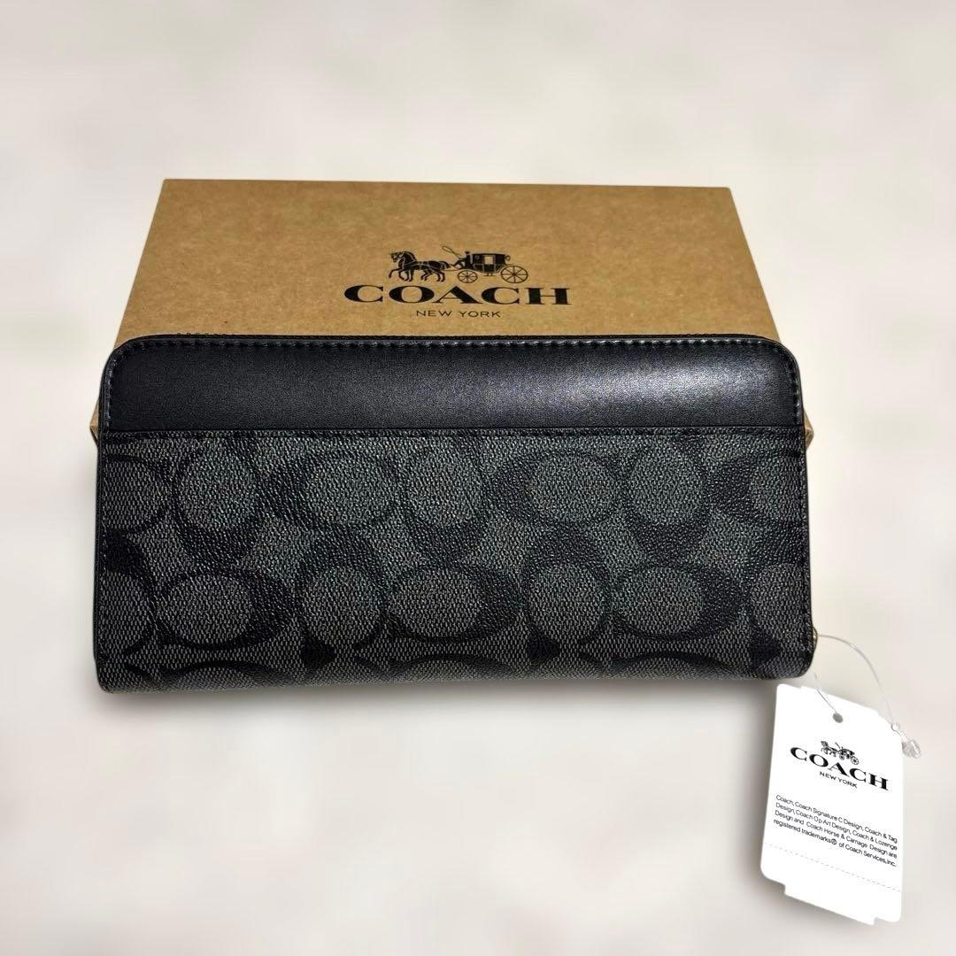 COACH 長財布 F74597 ブラック/チャコール シグネチャー柄