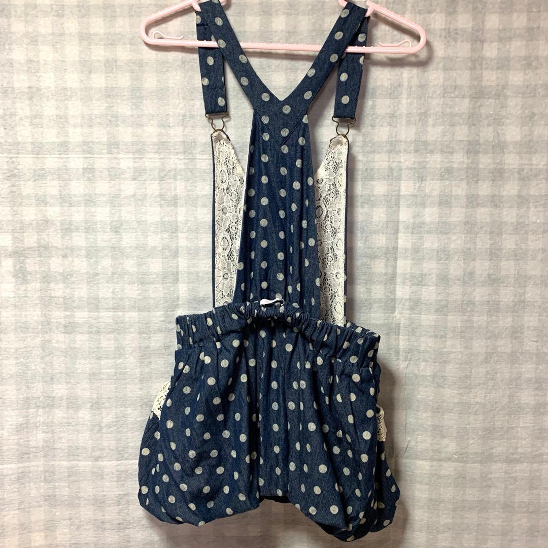 LIZLISA 希少 ドット柄 デニム 裾バルーン サロペット