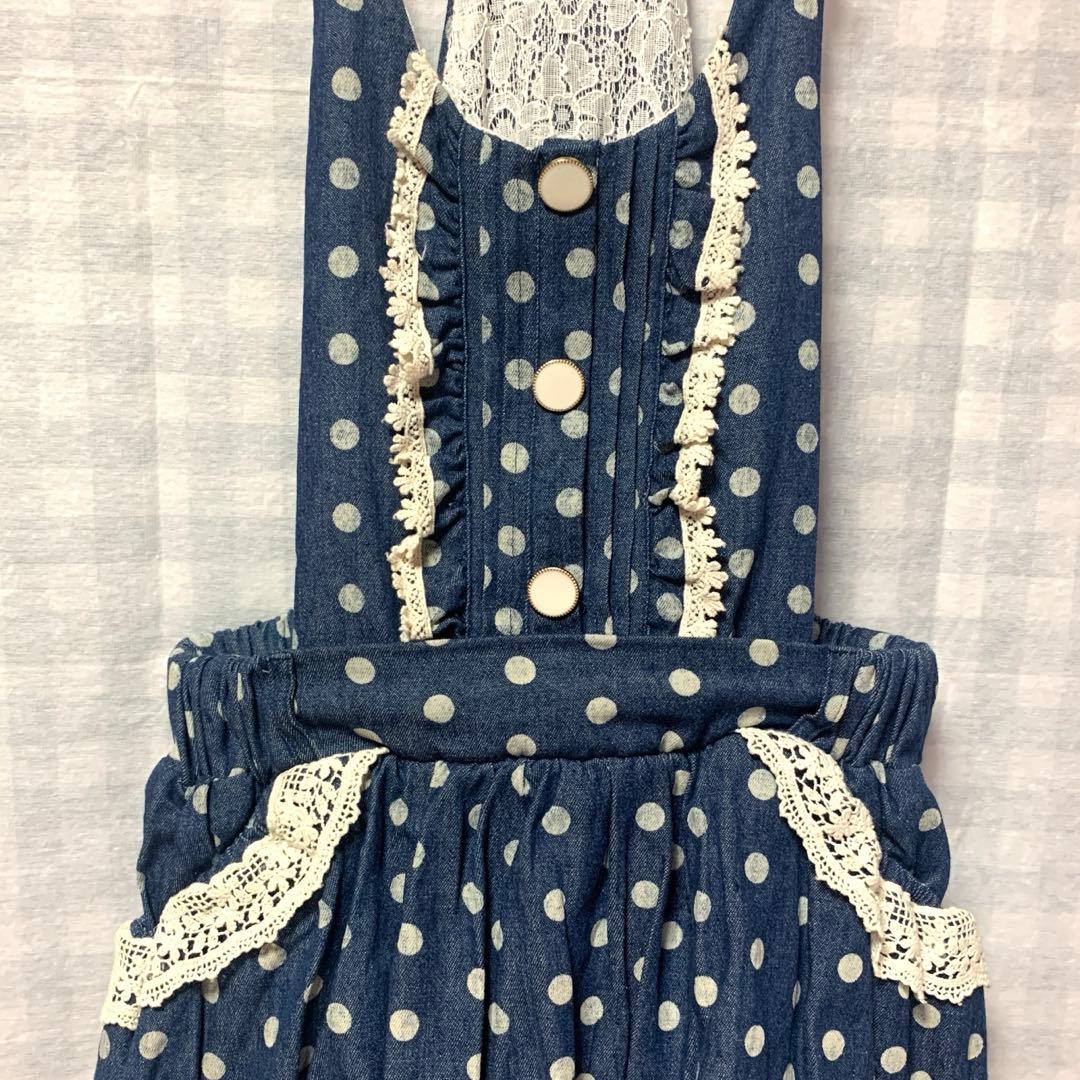 LIZLISA 希少 ドット柄 デニム 裾バルーン サロペット