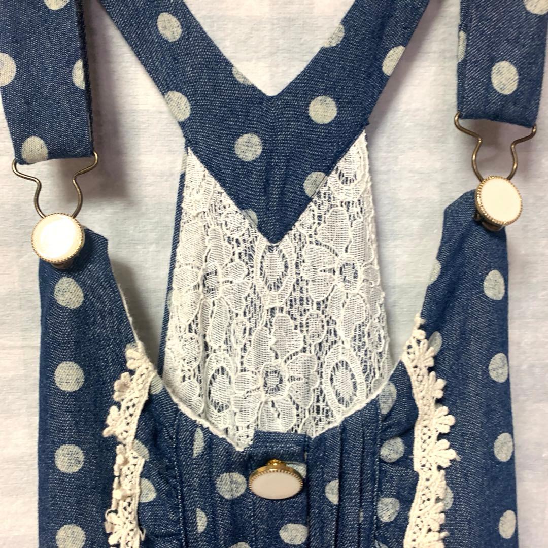 LIZLISA 希少 ドット柄 デニム 裾バルーン サロペット