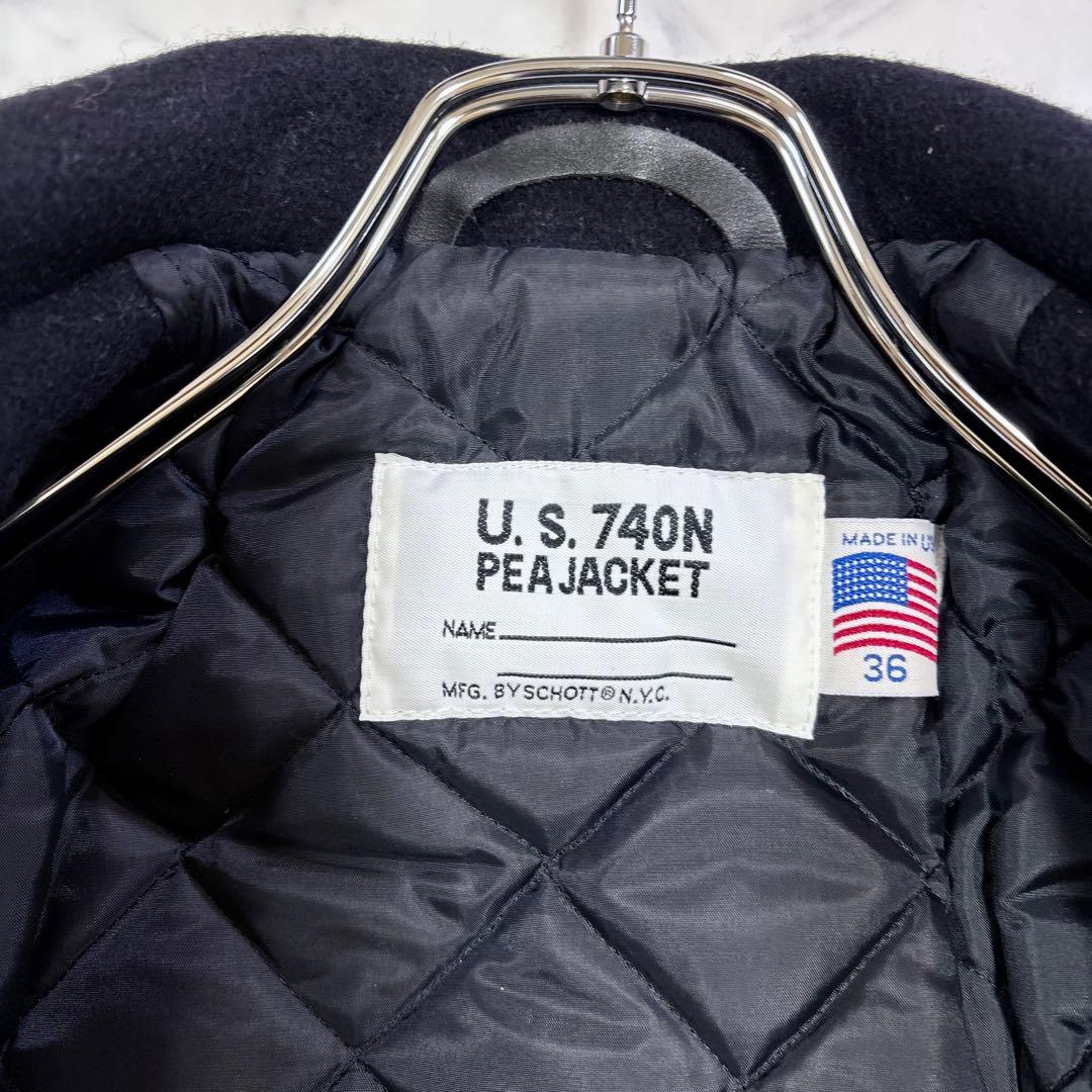 美品 Schott U.S.740N ピーコート キルティング裏地36 ブラック