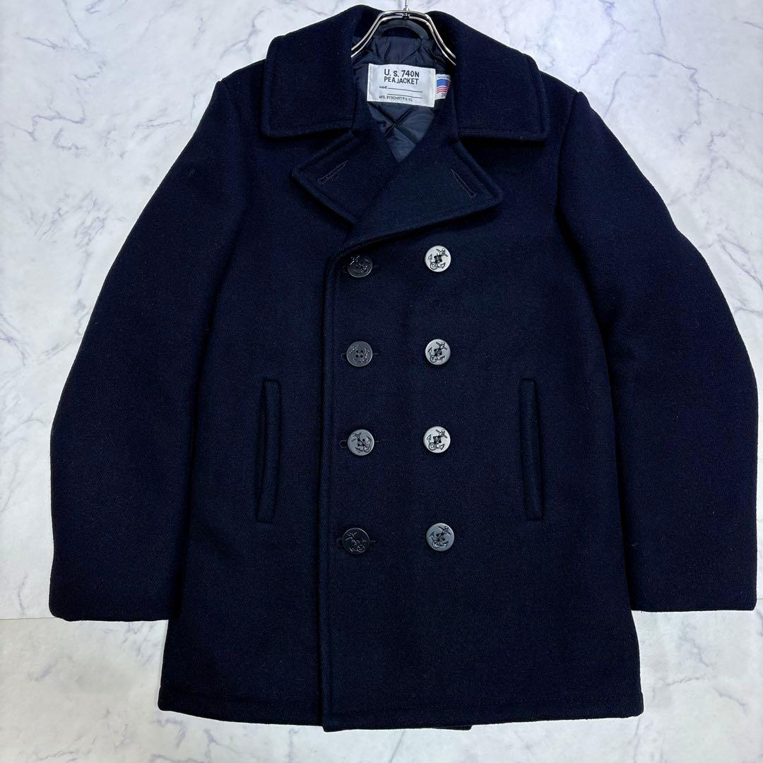 美品 Schott U.S.740N ピーコート キルティング裏地36 ブラック