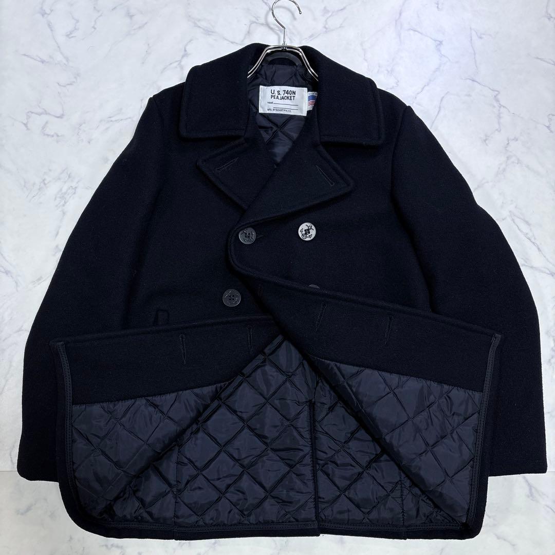 美品 Schott U.S.740N ピーコート キルティング裏地36 ブラック