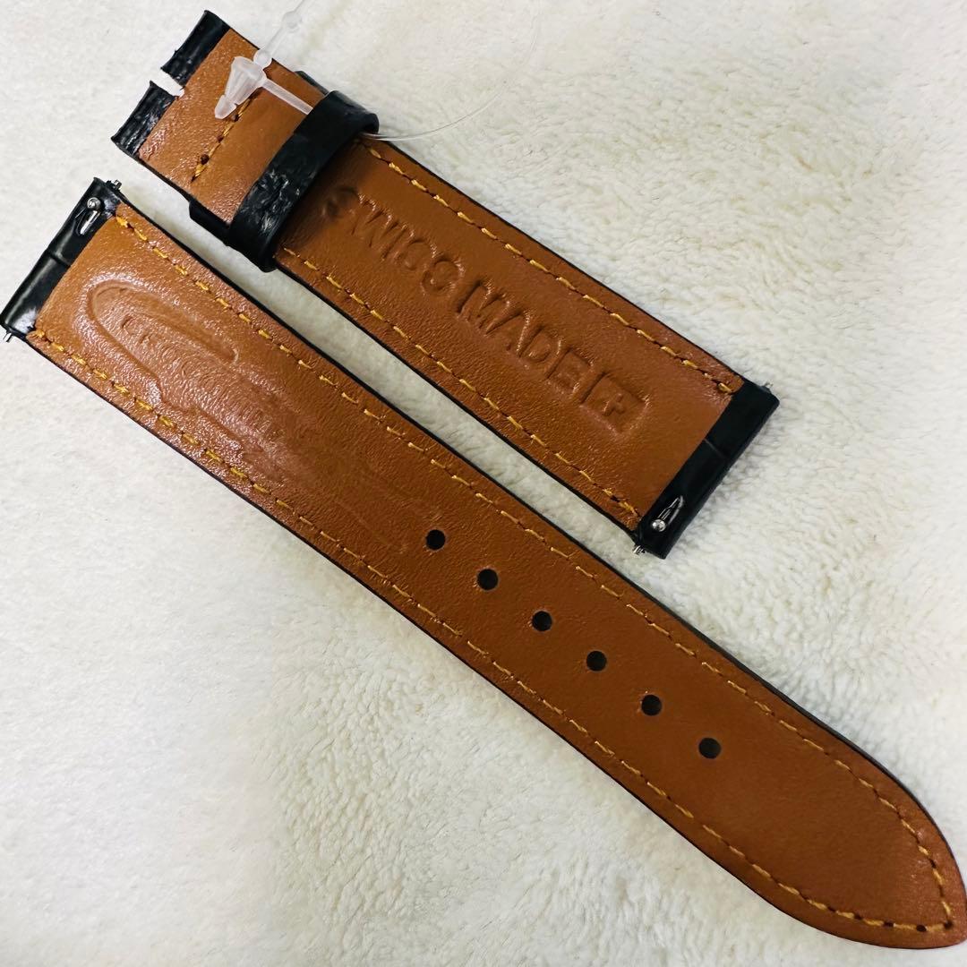 3007#20mm-18mmブラック★本物クロコダイルベルト★スイス製