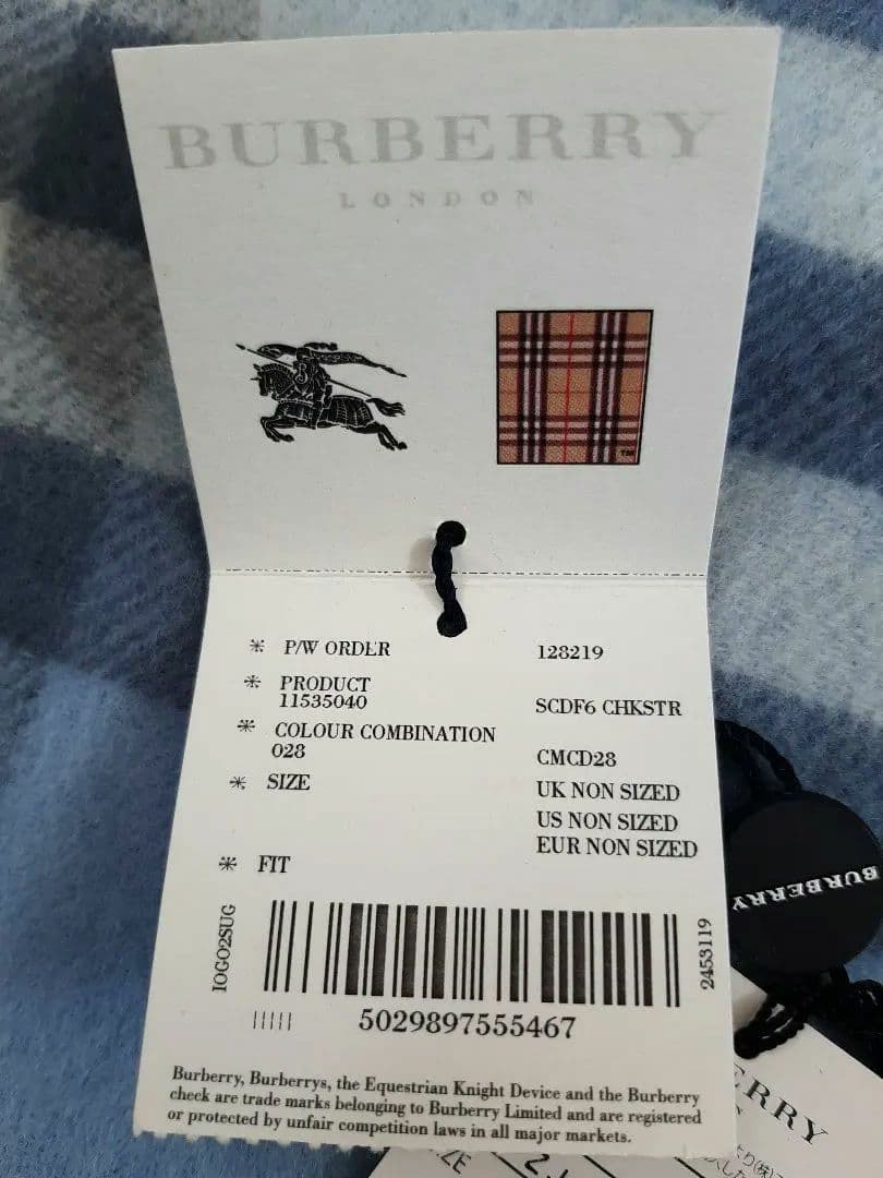新品タグ付！正規品BURBERRYLONDON★水色ジャイアントチェックマフラー