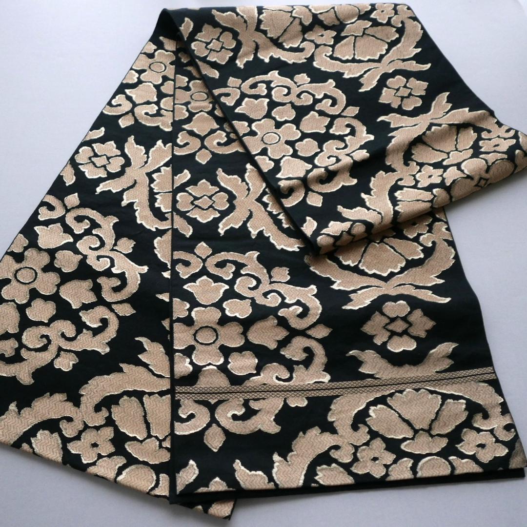 黒色 金糸☆六通 袋帯☆正絹☆更紗花唐草文☆金襴☆西陣織