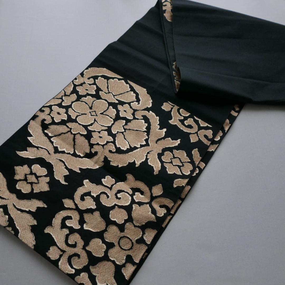 黒色 金糸☆六通 袋帯☆正絹☆更紗花唐草文☆金襴☆西陣織