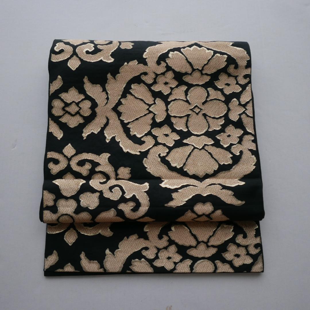 黒色 金糸☆六通 袋帯☆正絹☆更紗花唐草文☆金襴☆西陣織