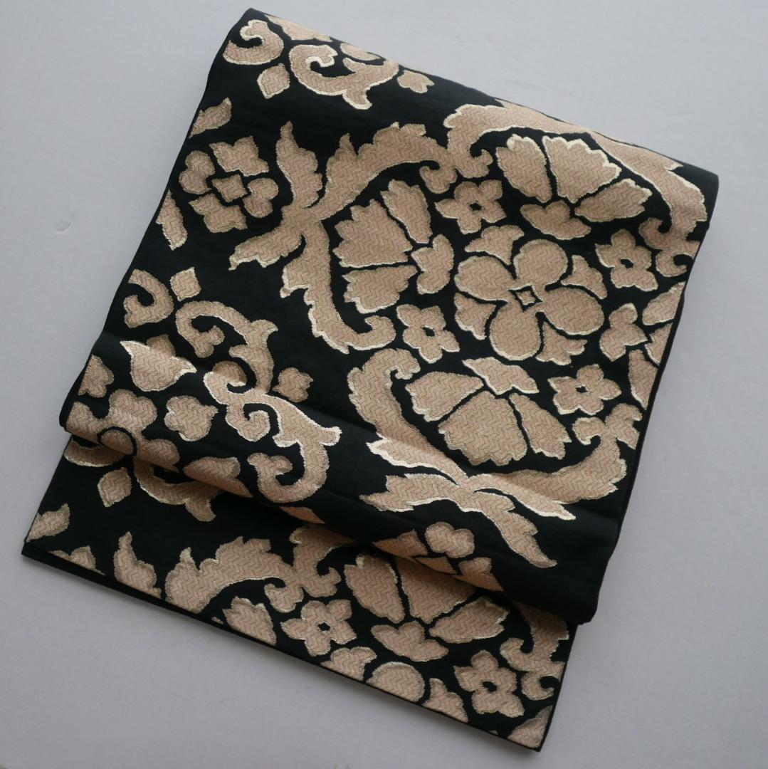 黒色 金糸☆六通 袋帯☆正絹☆更紗花唐草文☆金襴☆西陣織