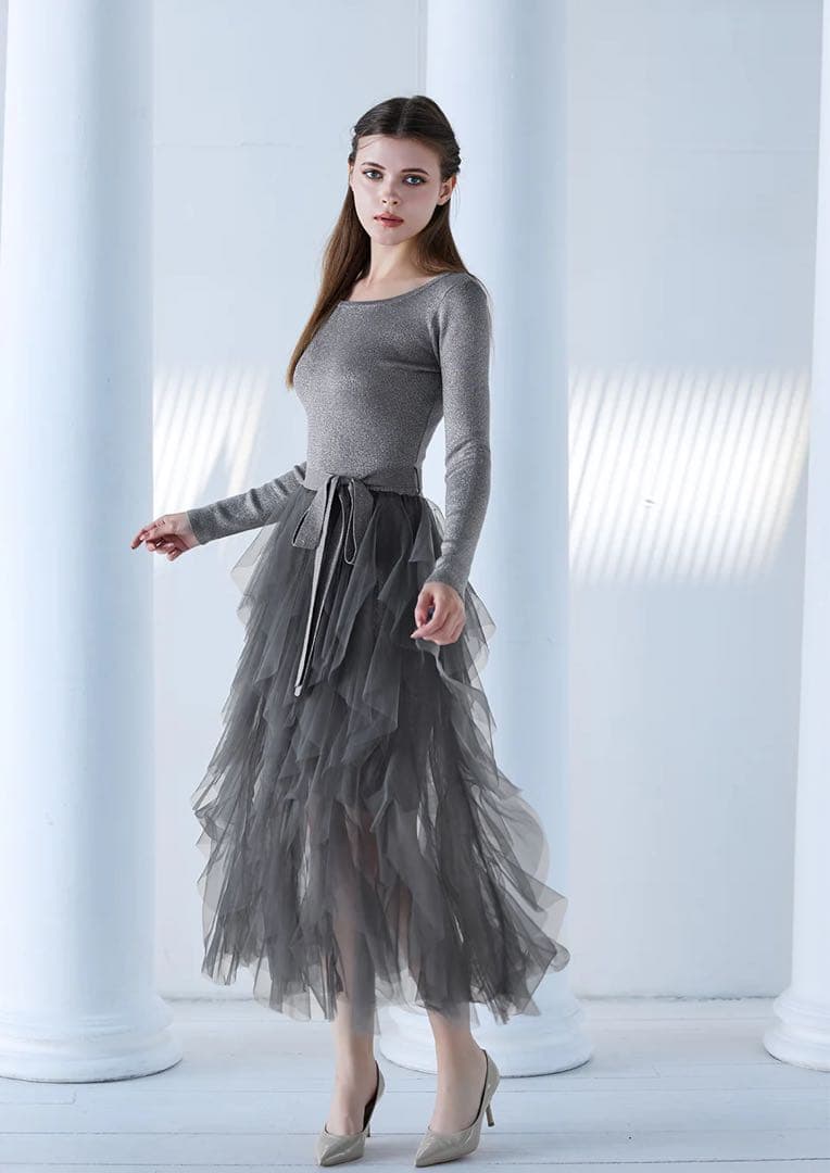 Riu ドッキングニットドレス グレー