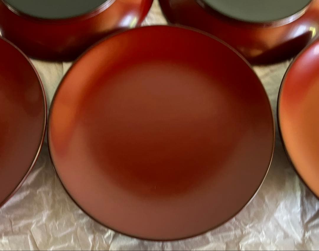 輪島塗　銘々皿　椿皿　菓子皿　５枚　古代朱　市中佑佳 氏　日展特選作家