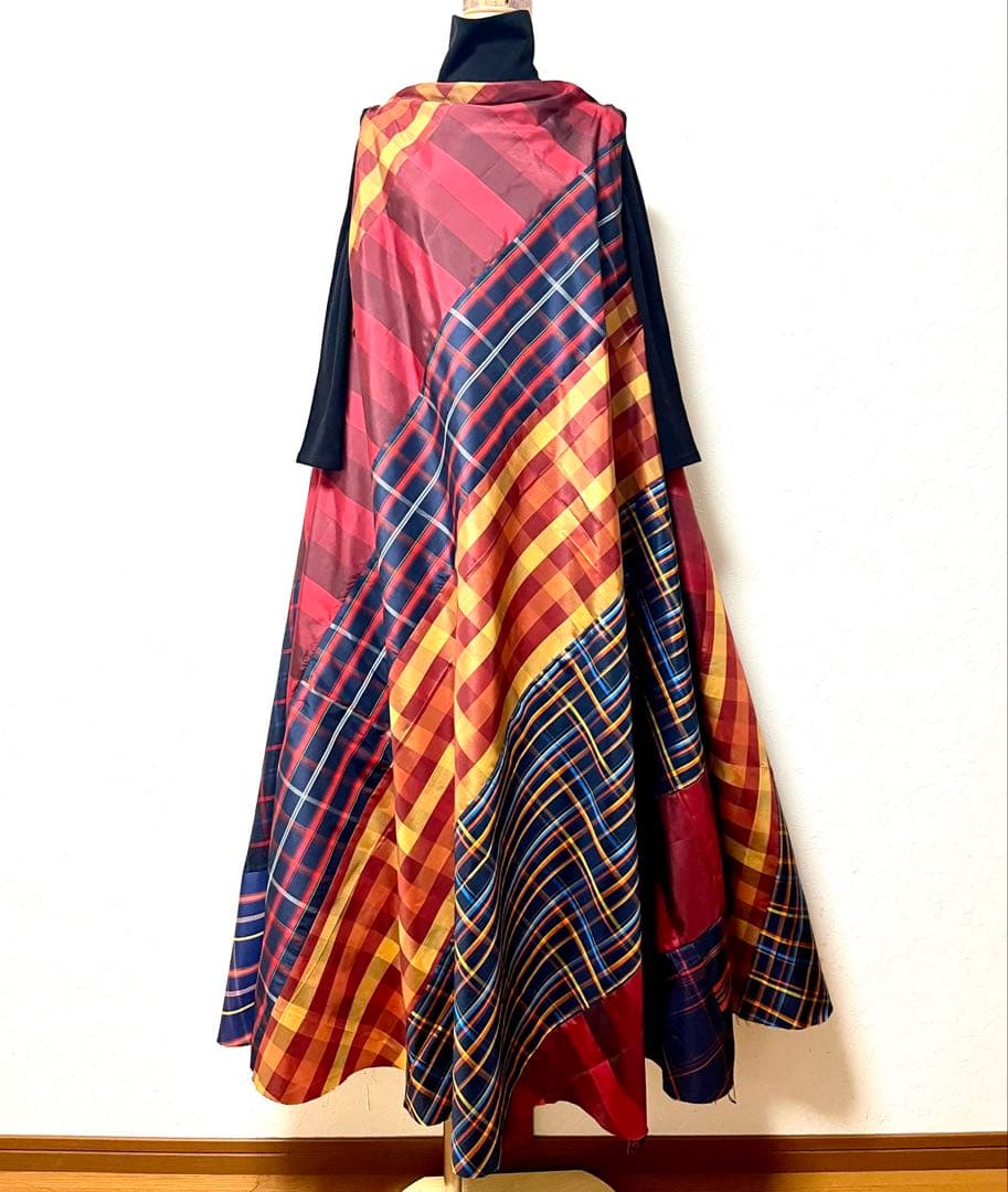 大島紬　パッチワークワンピース　着物リメイク