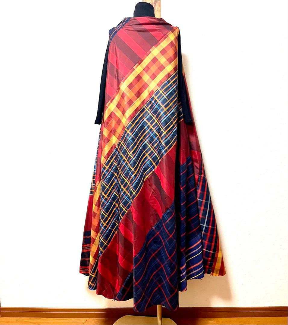 大島紬　パッチワークワンピース　着物リメイク