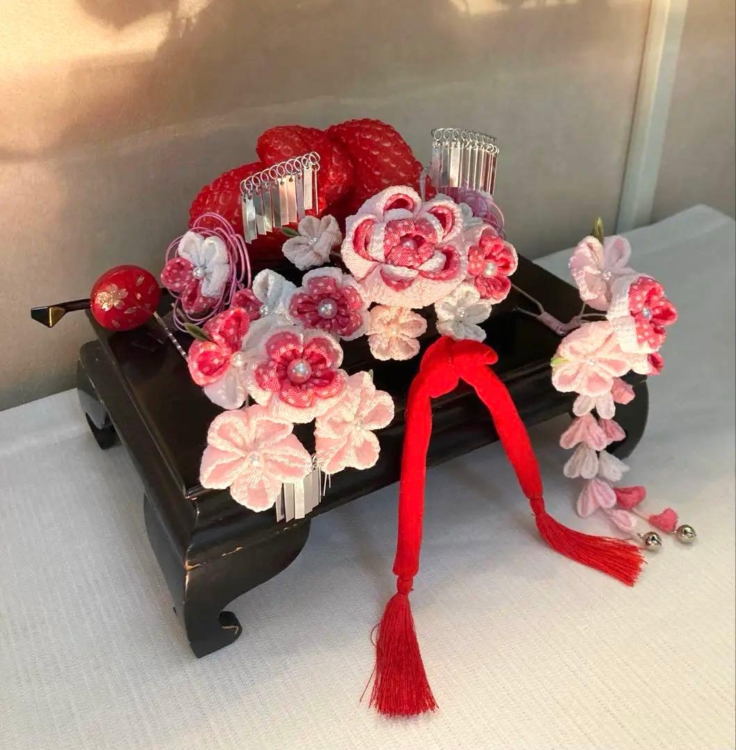 専用　小さめさん対応　勝山簪　花簪ビラ簪　平打ち簪　Uピン簪　画像1鹿の子セット