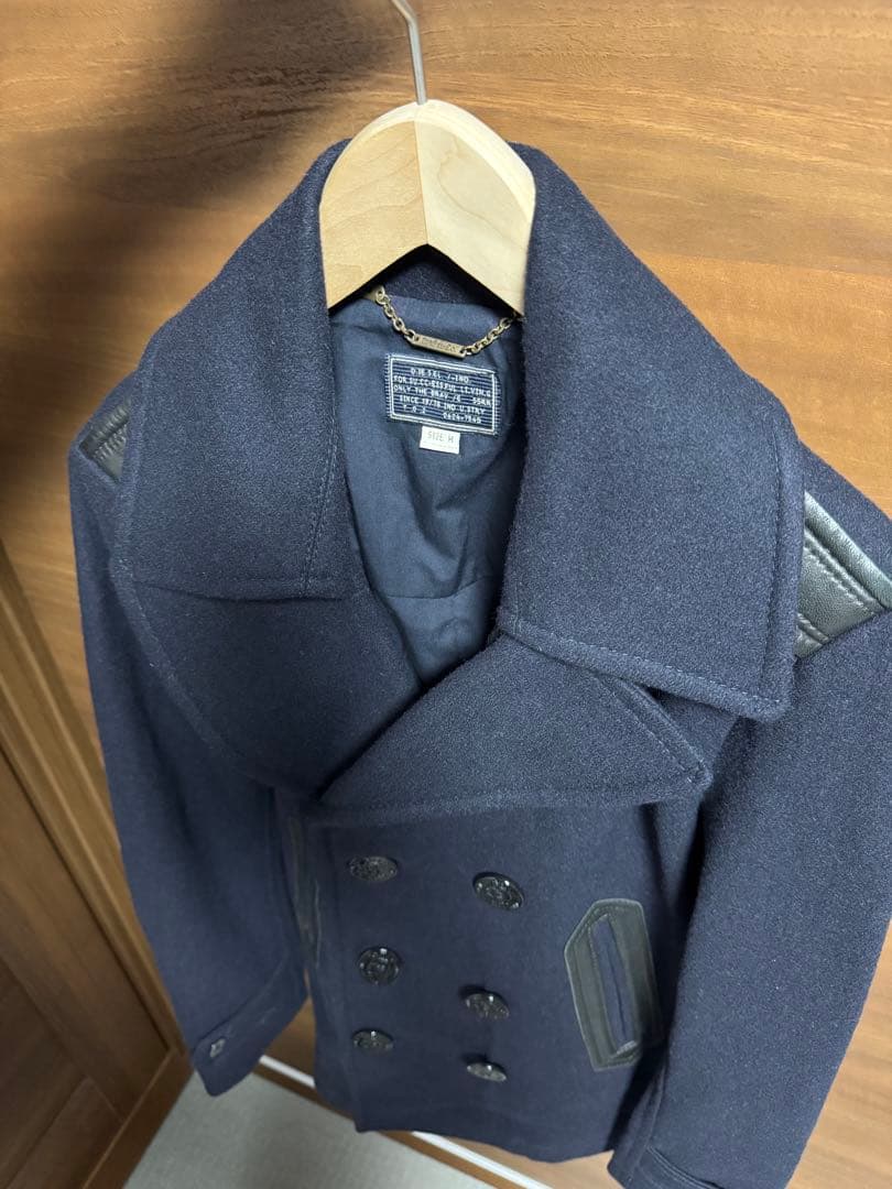 DIESEL メルトン生地ウールピーコート　ネイビー