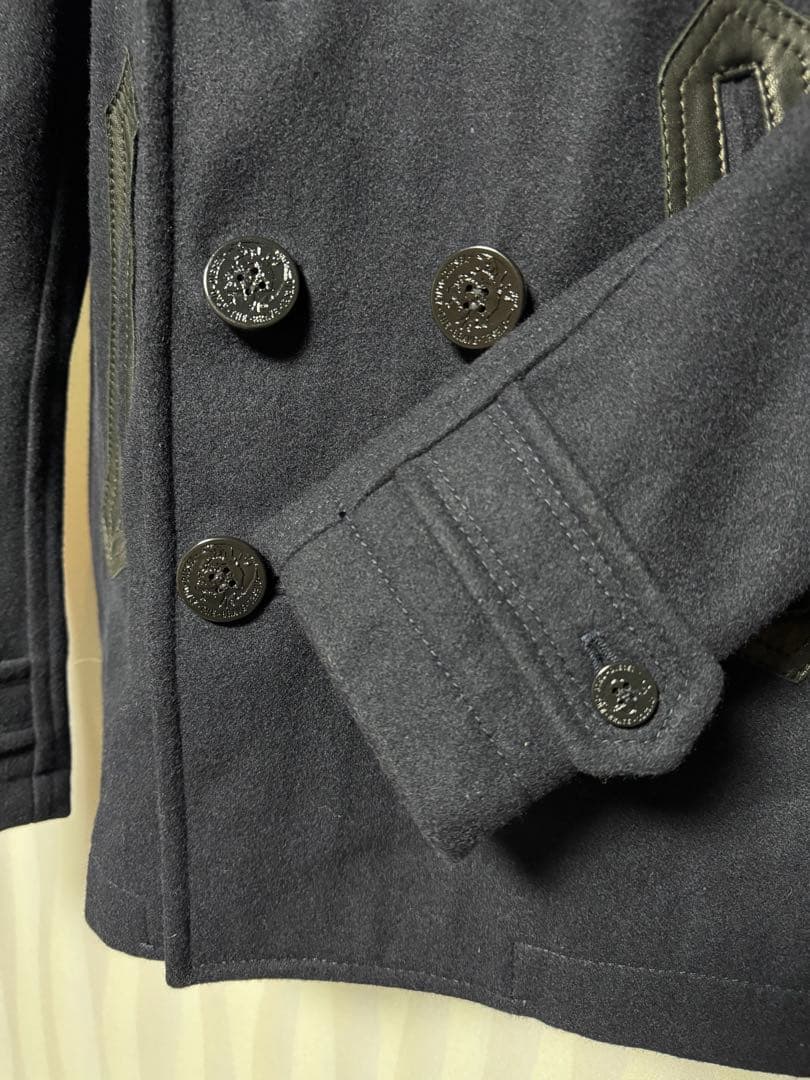 DIESEL メルトン生地ウールピーコート　ネイビー