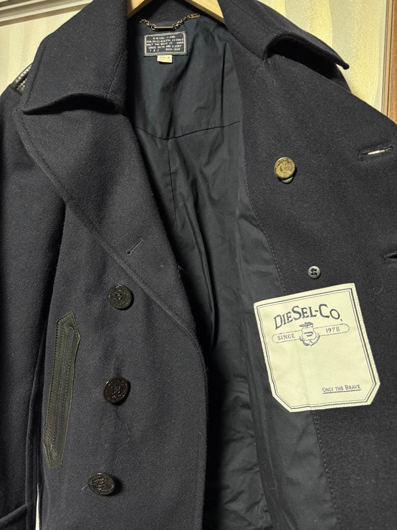 DIESEL メルトン生地ウールピーコート　ネイビー