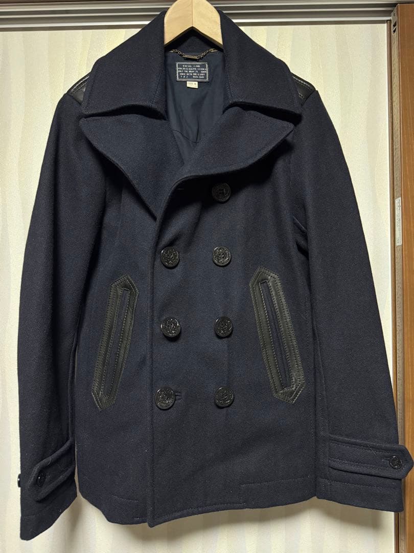 DIESEL メルトン生地ウールピーコート　ネイビー