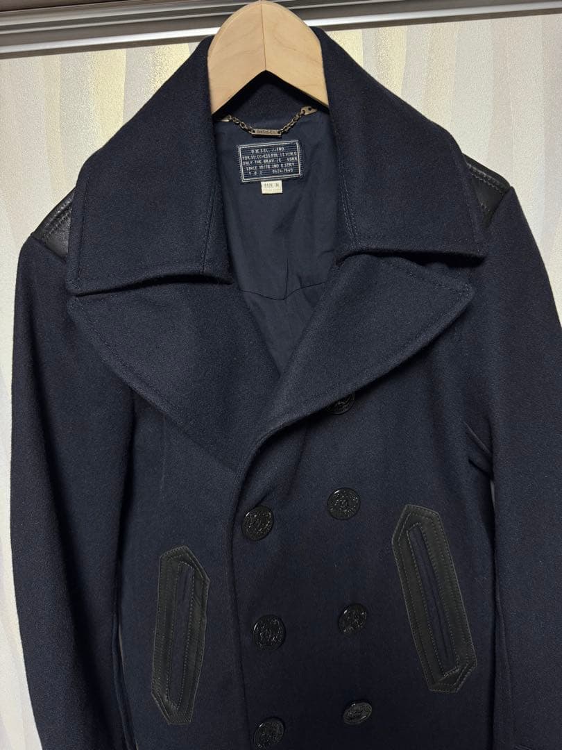 DIESEL メルトン生地ウールピーコート　ネイビー