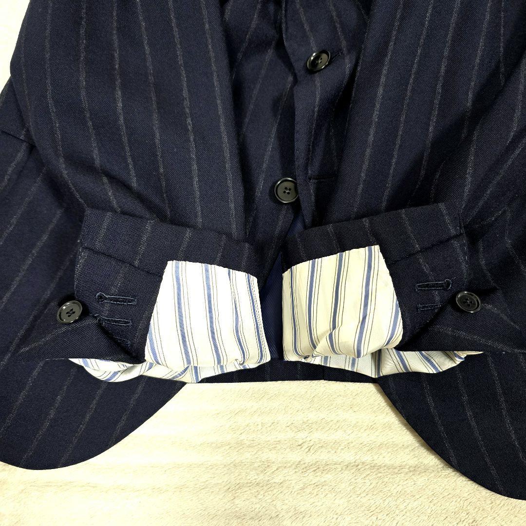 極美品 ビームスエフ スーツセットアップ ビジネス ストライプ ネイビー S相当