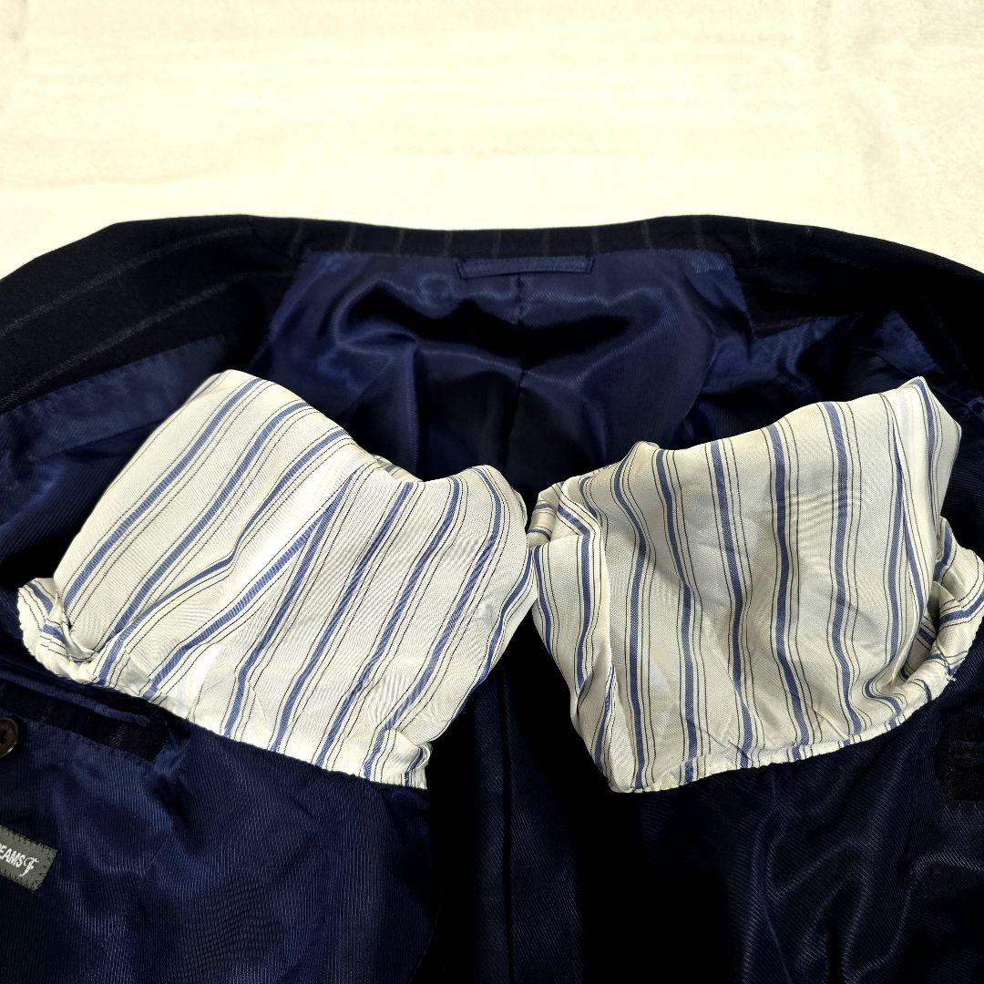 極美品 ビームスエフ スーツセットアップ ビジネス ストライプ ネイビー S相当