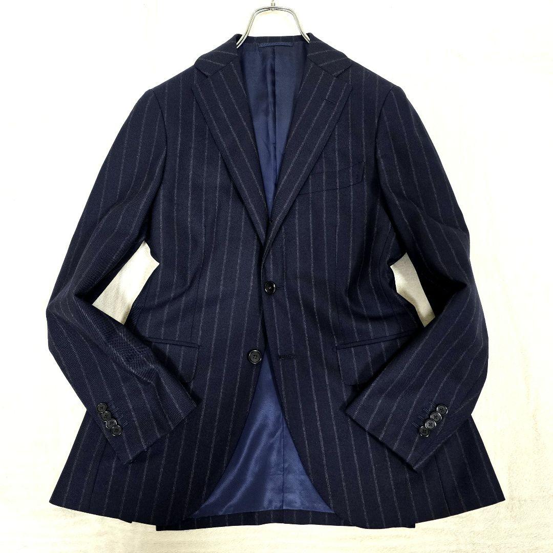 極美品 ビームスエフ スーツセットアップ ビジネス ストライプ ネイビー S相当