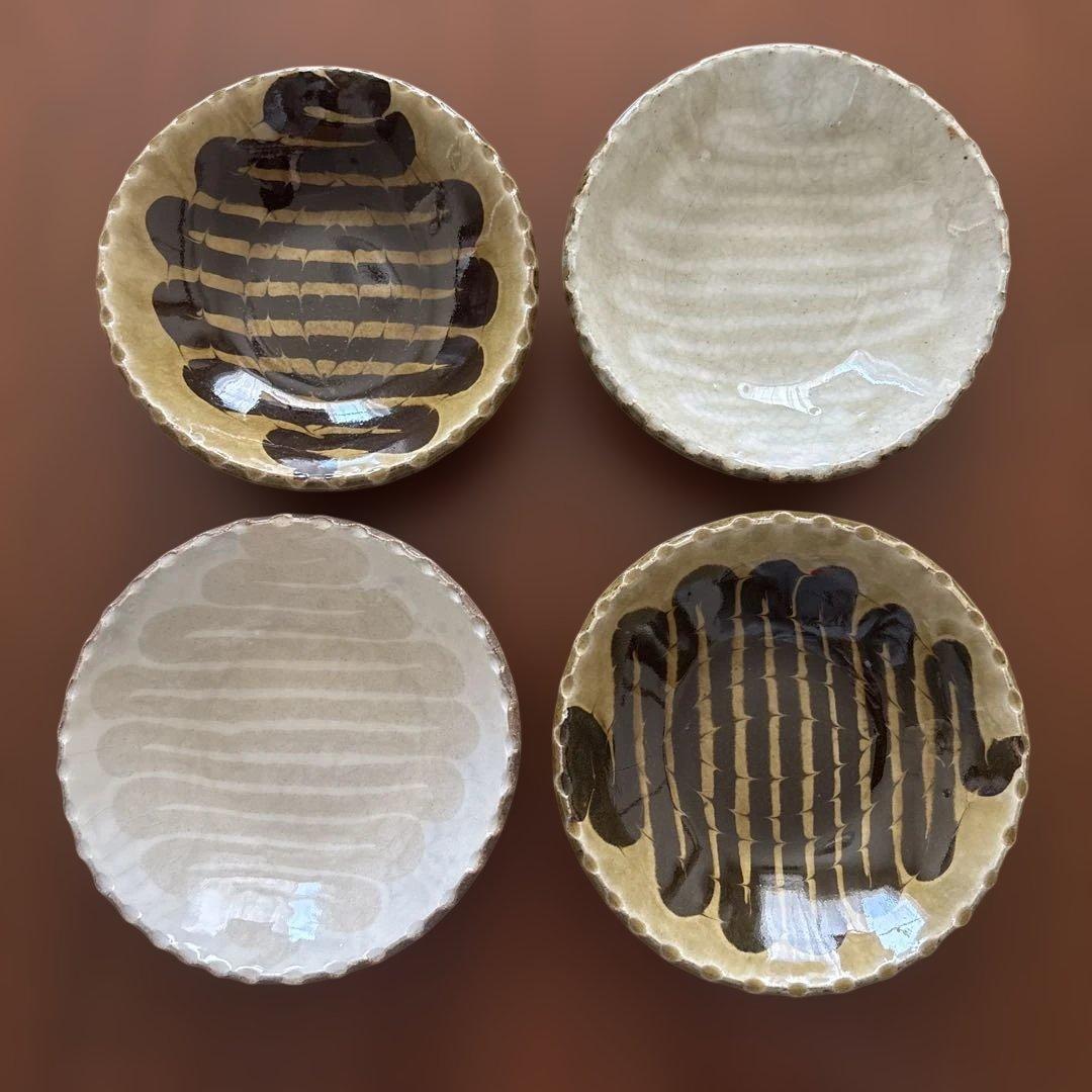 山口和声　4寸　小皿　スリップウェア　スリップウエア　4枚セット