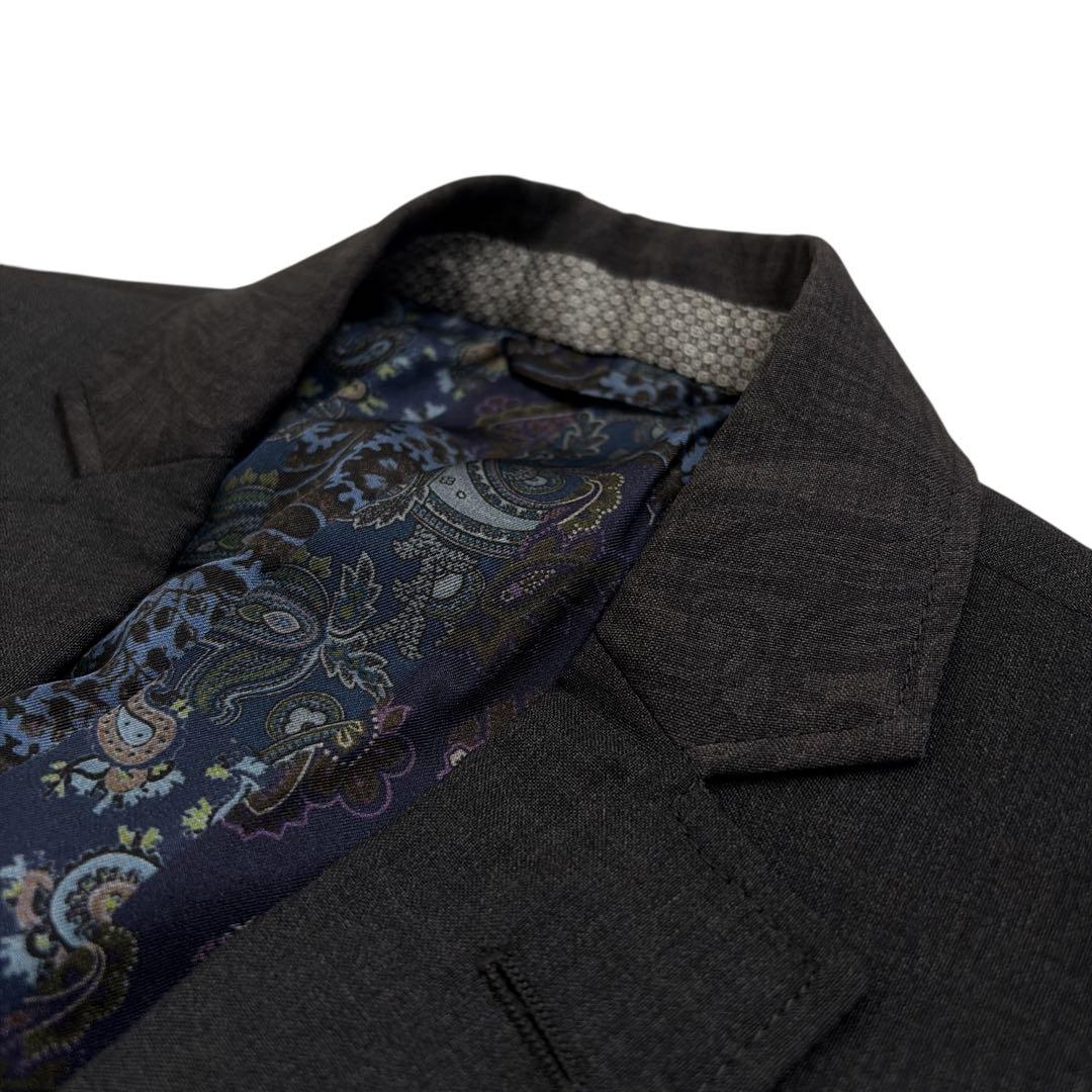 訳あり エトロ テーラードジャケット ペイズリー 48 グレー シルク混