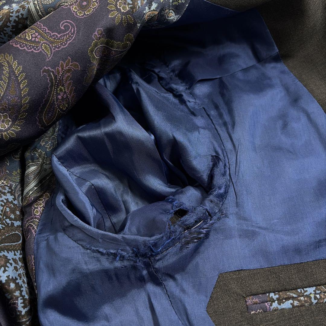 訳あり エトロ テーラードジャケット ペイズリー 48 グレー シルク混