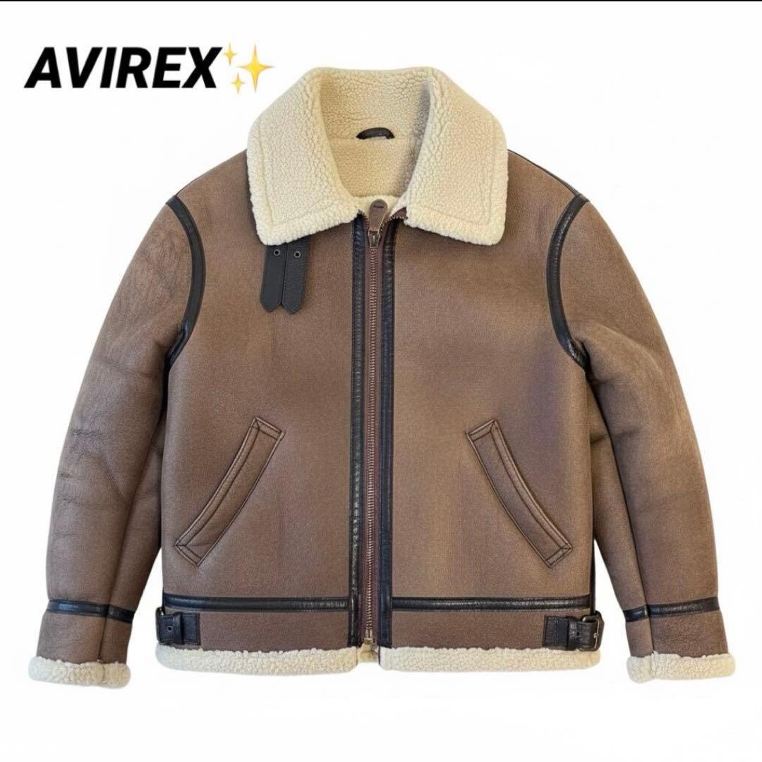 【美品】アヴィレックス　ムートンジャケット　フライトジャケット　羊革　38