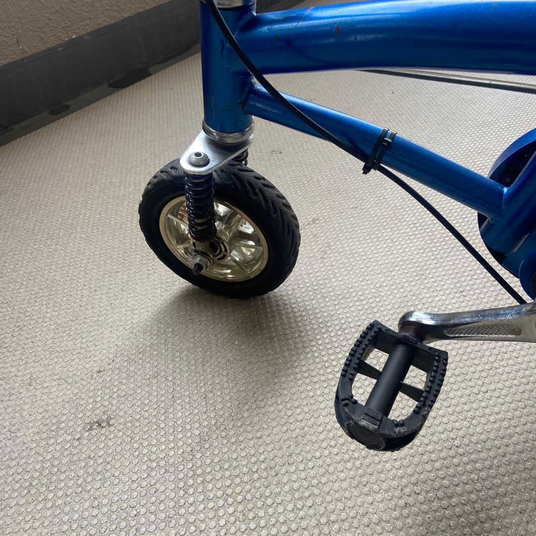 豆チャリ　青色ミニバイク 前後サスペンション付き　さ　自転車　ミニ