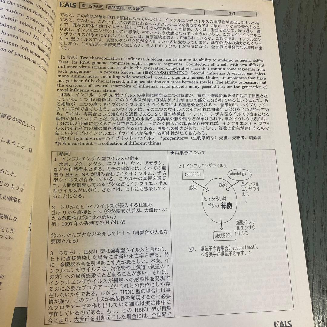 河合塾kals 医学英語完成シリーズ レジュメ 医学部学士編入試験対策2012年