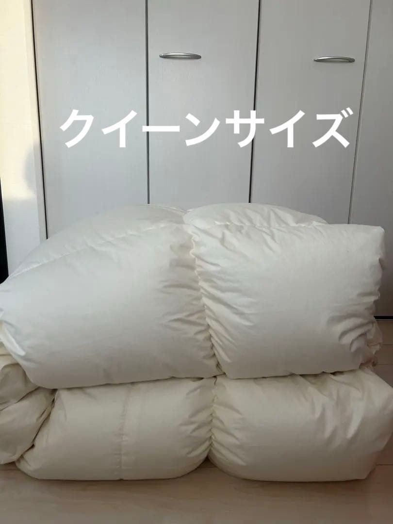 羽毛布団　クイーンサイズ　日本製　無地　ホワイトダックダウン　増量