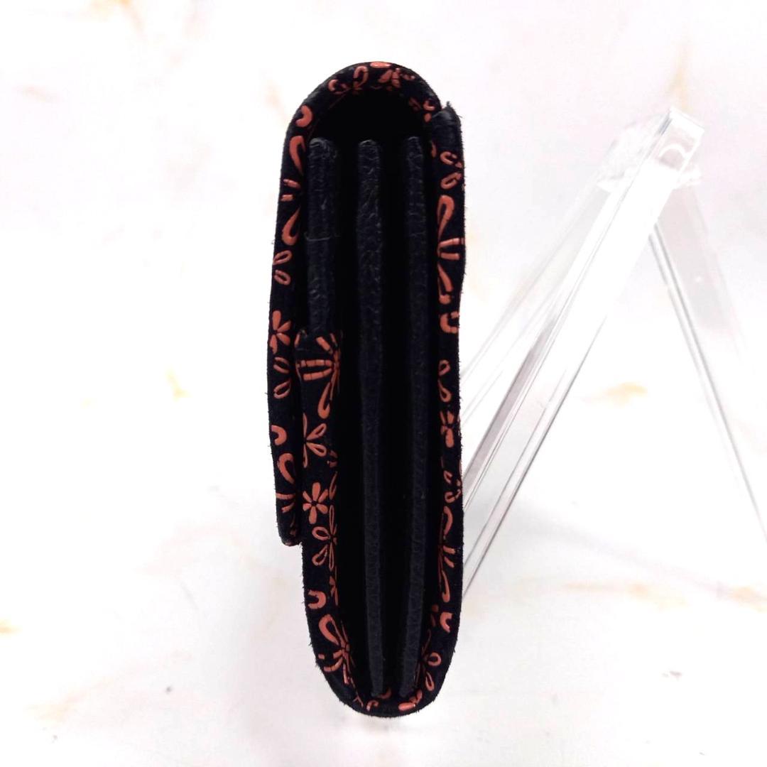 ✨未使用✨ 印傳屋 インデンヤ 長財布 雪割草柄 花柄 黒地×ピンク漆 鹿革 黒
