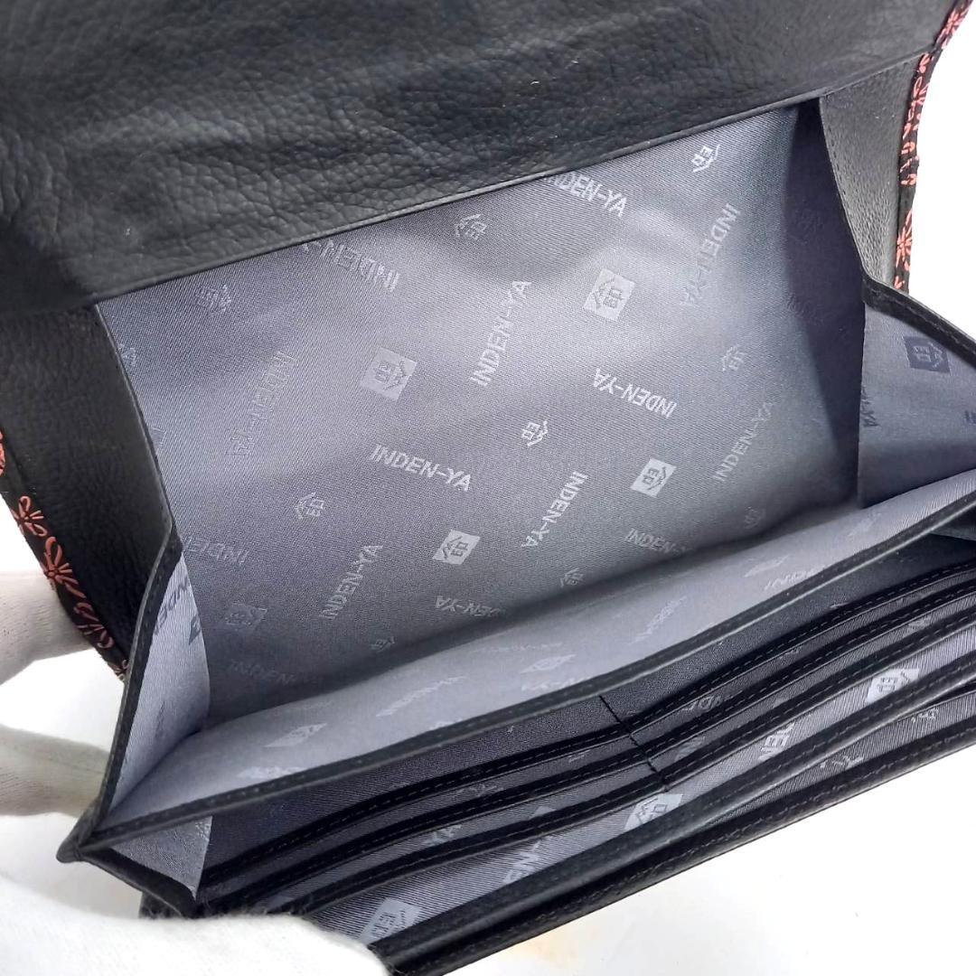 ✨未使用✨ 印傳屋 インデンヤ 長財布 雪割草柄 花柄 黒地×ピンク漆 鹿革 黒