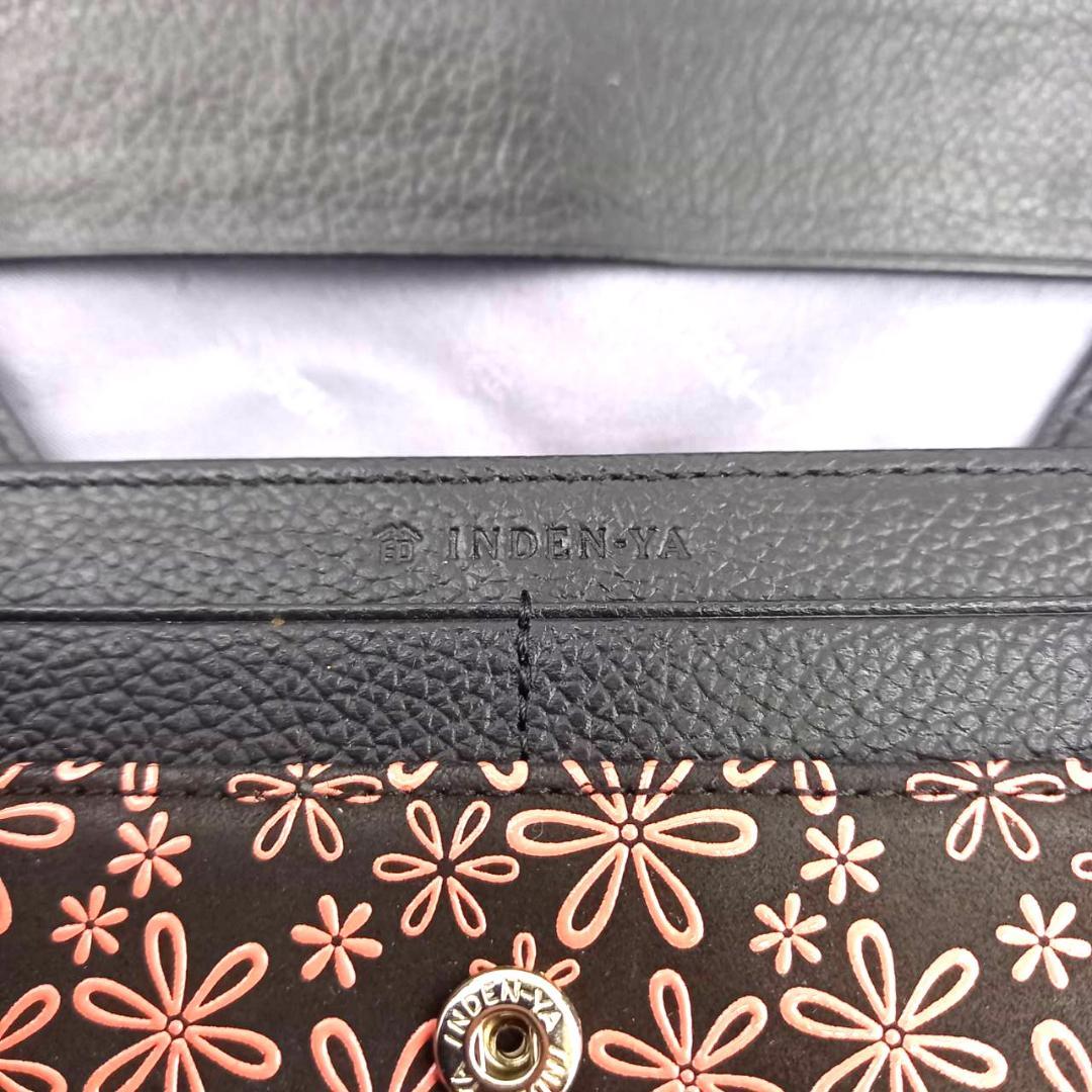 ✨未使用✨ 印傳屋 インデンヤ 長財布 雪割草柄 花柄 黒地×ピンク漆 鹿革 黒